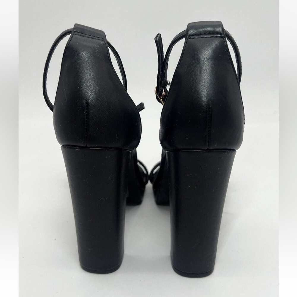 FOREVER 21 Women’s size 7 Black vegan Leather Shoes Chunky High block Heels - Picture 7 of 9
